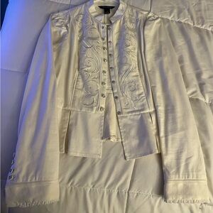 White House Black Market Ivory Embroidered Blazer